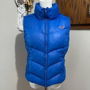Hollister Vintage Y2K Blue Puffer Vest Size Large Seagull Logo Multi Zip